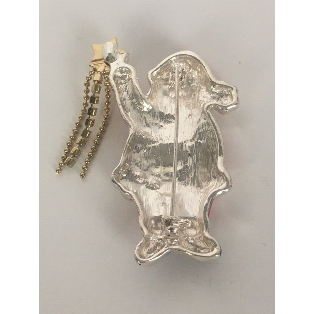 Santa Claus Pin Brooch Holding Star Clear Rhinestones Christmas Holiday Gift - Picture 5 of 5